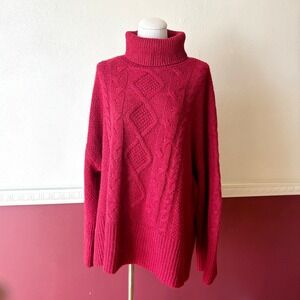 GAP Chunky Cable Knit Wool Alpaca Blend Turtleneck Sweater Oversized Size XL Red